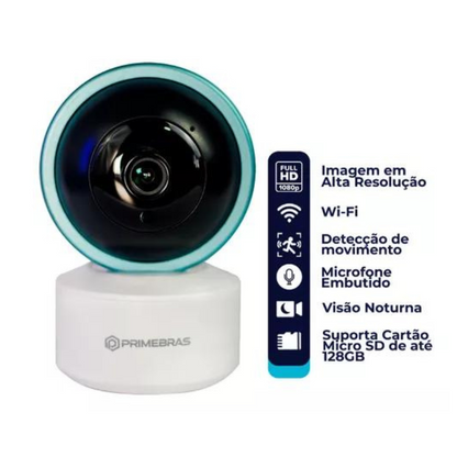 Câmera de Vídeo Wi-Fi Com Visão Noturna Modo 360 Full HD Primebras S1004