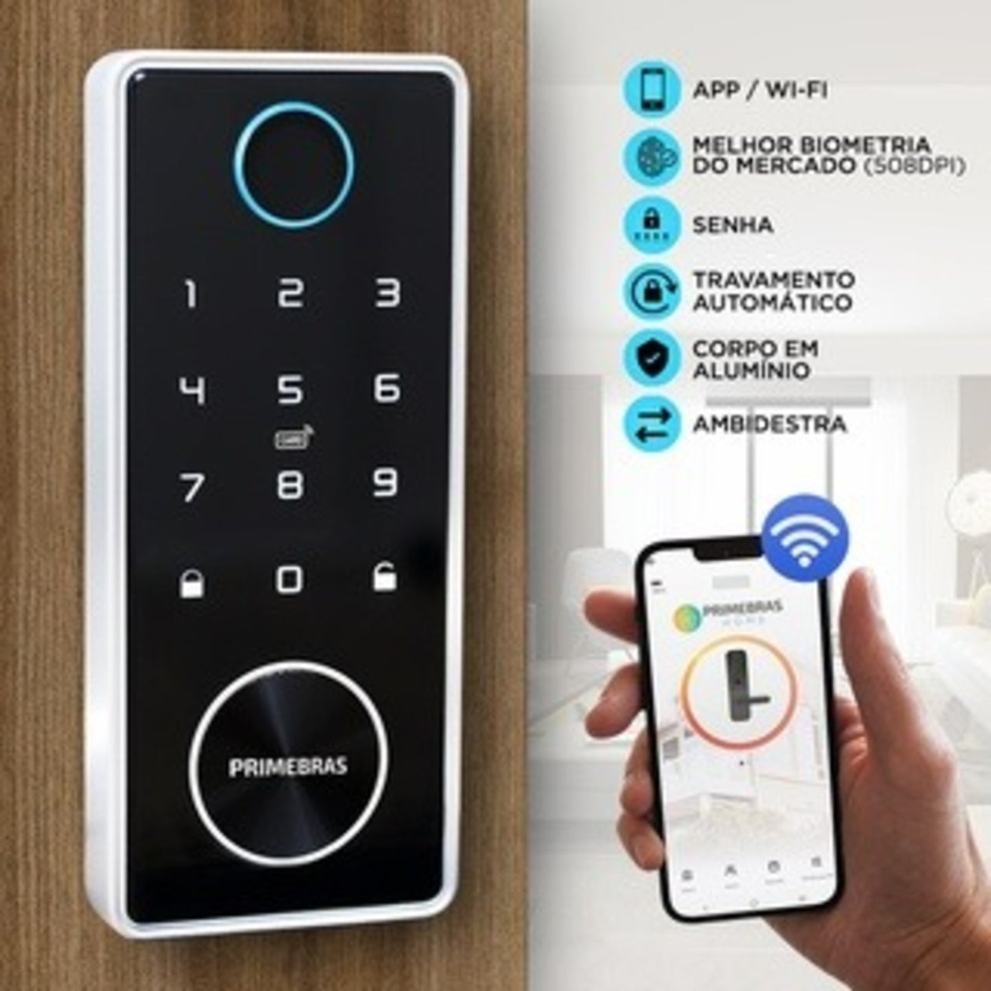 Fechadura Eletrônica Digital Wi-Fi App C/ Biometria Primebras Dubai
